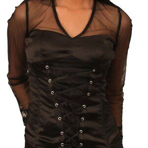 Black Satin Corset Lace Front Top (s, m, L) NOS